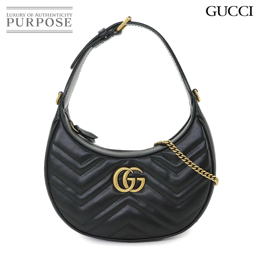 Gucci GG Marmont Half Moon Hand Leather Shoulder Bag Black